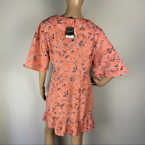 NEW TOPSHOP SHORT SLEEVE RUFFLE FLORAL PRINT MINI WRAP DRESS - Picture 7 of 9